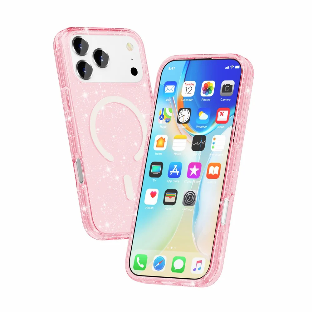 For iPhone 17 Pro Max Case Compatible with MagSafe Glitter Powder PC + TPU Phone Cover - Pink - Image 3
