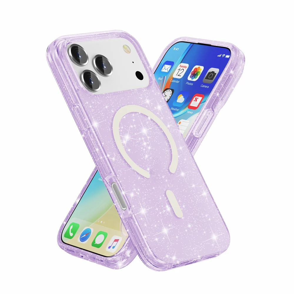 For iPhone 17 Pro Max Case Compatible with MagSafe Glitter Powder PC + TPU Phone Cover - Purple - Image 2
