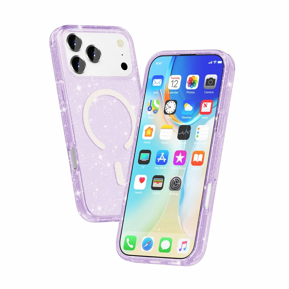 For iPhone 17 Pro Max Case Compatible with MagSafe Glitter Powder PC + TPU Phone Cover - Purple - Image 3