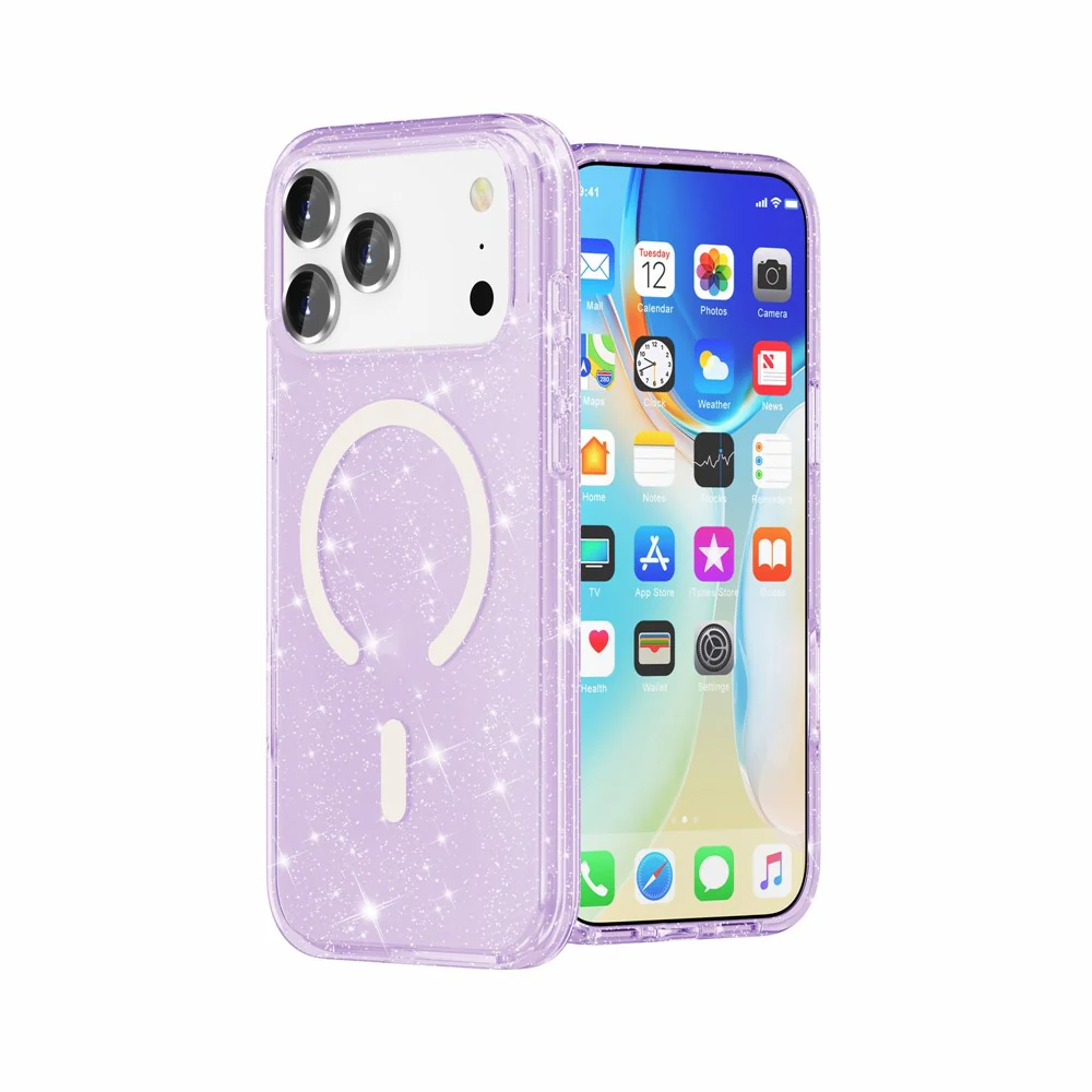 For iPhone 17 Pro Max Case Compatible with MagSafe Glitter Powder PC + TPU Phone Cover - Purple - Image 4