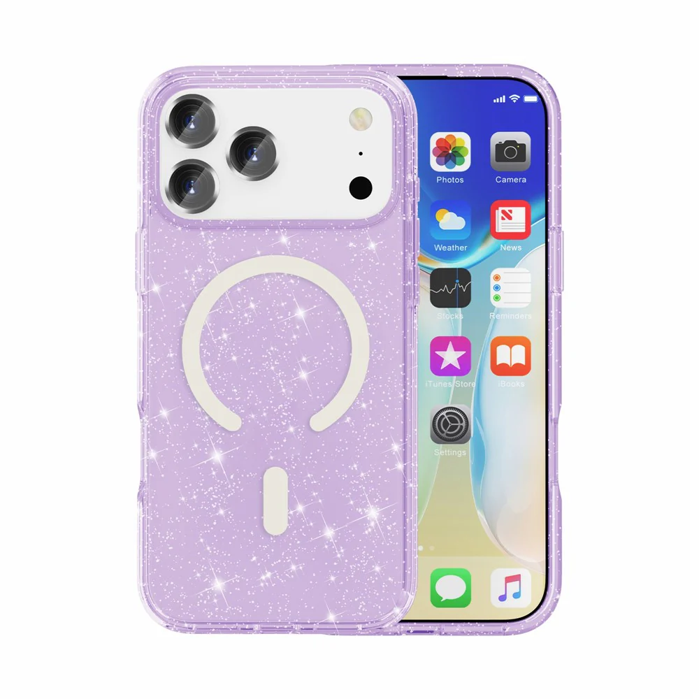 For iPhone 17 Pro Max Case Compatible with MagSafe Glitter Powder PC + TPU Phone Cover - Purple - Image 5