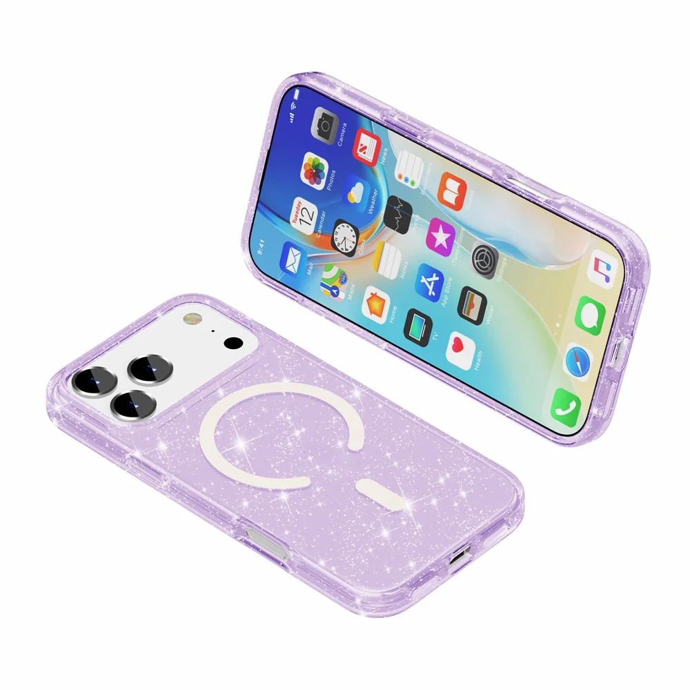 For iPhone 17 Pro Max Case Compatible with MagSafe Glitter Powder PC + TPU Phone Cover - Purple - Image 7