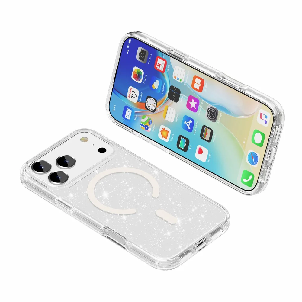 For iPhone 17 Pro Max Case Compatible with MagSafe Glitter Powder PC + TPU Phone Cover - White - Image 7