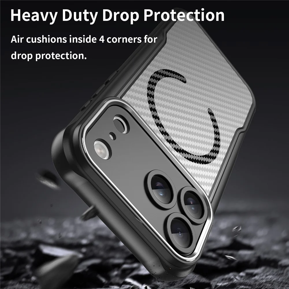 For iPhone 17 Pro Max Case Compatible with MagSafe Hybrid Phone Cover Carbon Fiber - Black - Image 8