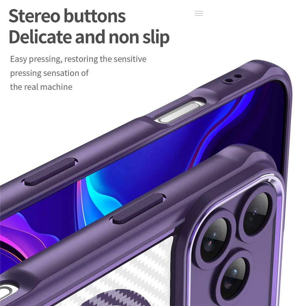 For iPhone 17 Pro Max Case Compatible with MagSafe Hybrid Phone Cover Carbon Fiber - Purple - Image 7