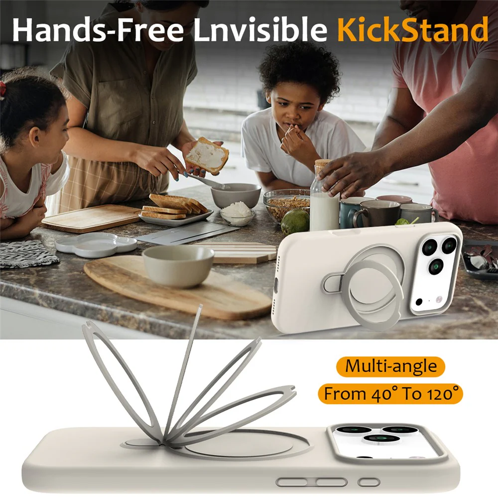 For iPhone 17 Pro Max Case Compatible with MagSafe Kickstand PC + Silicone Phone Cover - Antique White - Image 4