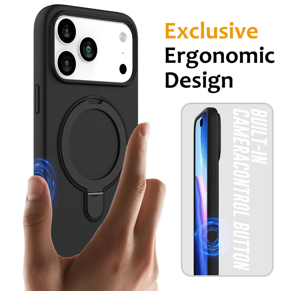 For iPhone 17 Pro Max Case Compatible with MagSafe Kickstand PC + Silicone Phone Cover - Black - Image 2