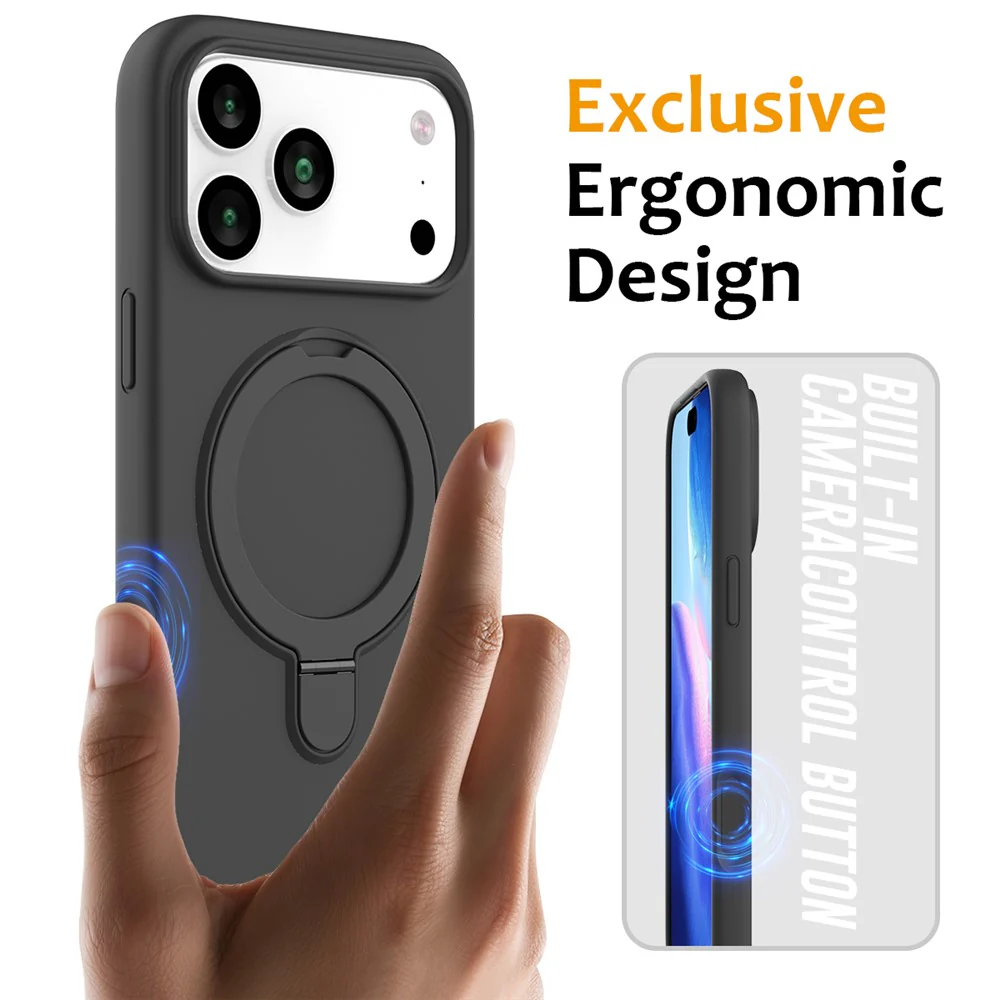 For iPhone 17 Pro Max Case Compatible with MagSafe Kickstand PC + Silicone Phone Cover - Black Grey - Image 2
