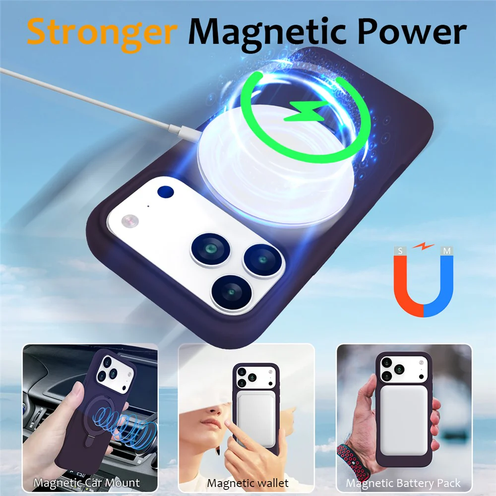 For iPhone 17 Pro Max Case Compatible with MagSafe Kickstand PC + Silicone Phone Cover - Dark Purple - Image 3