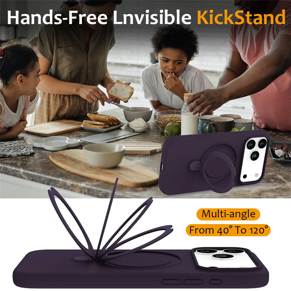 For iPhone 17 Pro Max Case Compatible with MagSafe Kickstand PC + Silicone Phone Cover - Dark Purple - Image 4