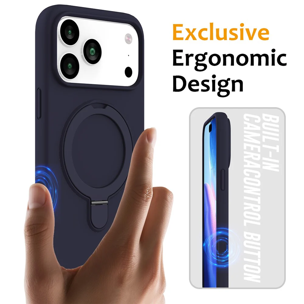 For iPhone 17 Pro Max Case Compatible with MagSafe Kickstand PC + Silicone Phone Cover - Midnight Blue - Image 2