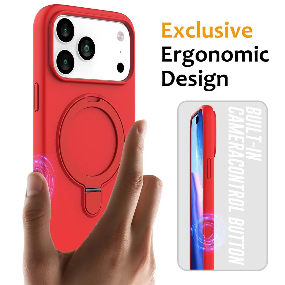 For iPhone 17 Pro Max Case Compatible with MagSafe Kickstand PC + Silicone Phone Cover - Red - Image 2