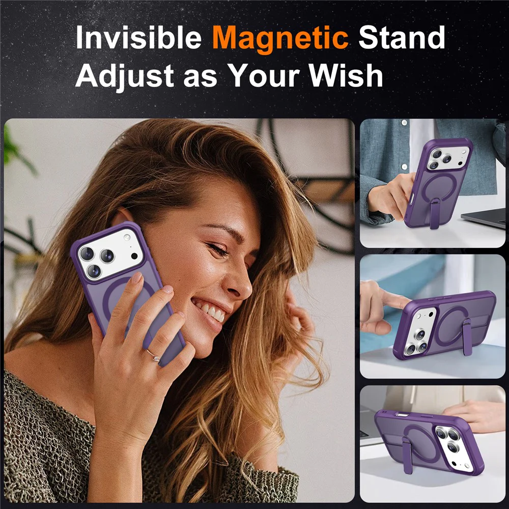 For iPhone 17 Pro Max Case Compatible with MagSafe Kickstand TPU + PC Drop Protection Phone Cover - Purple - Image 6