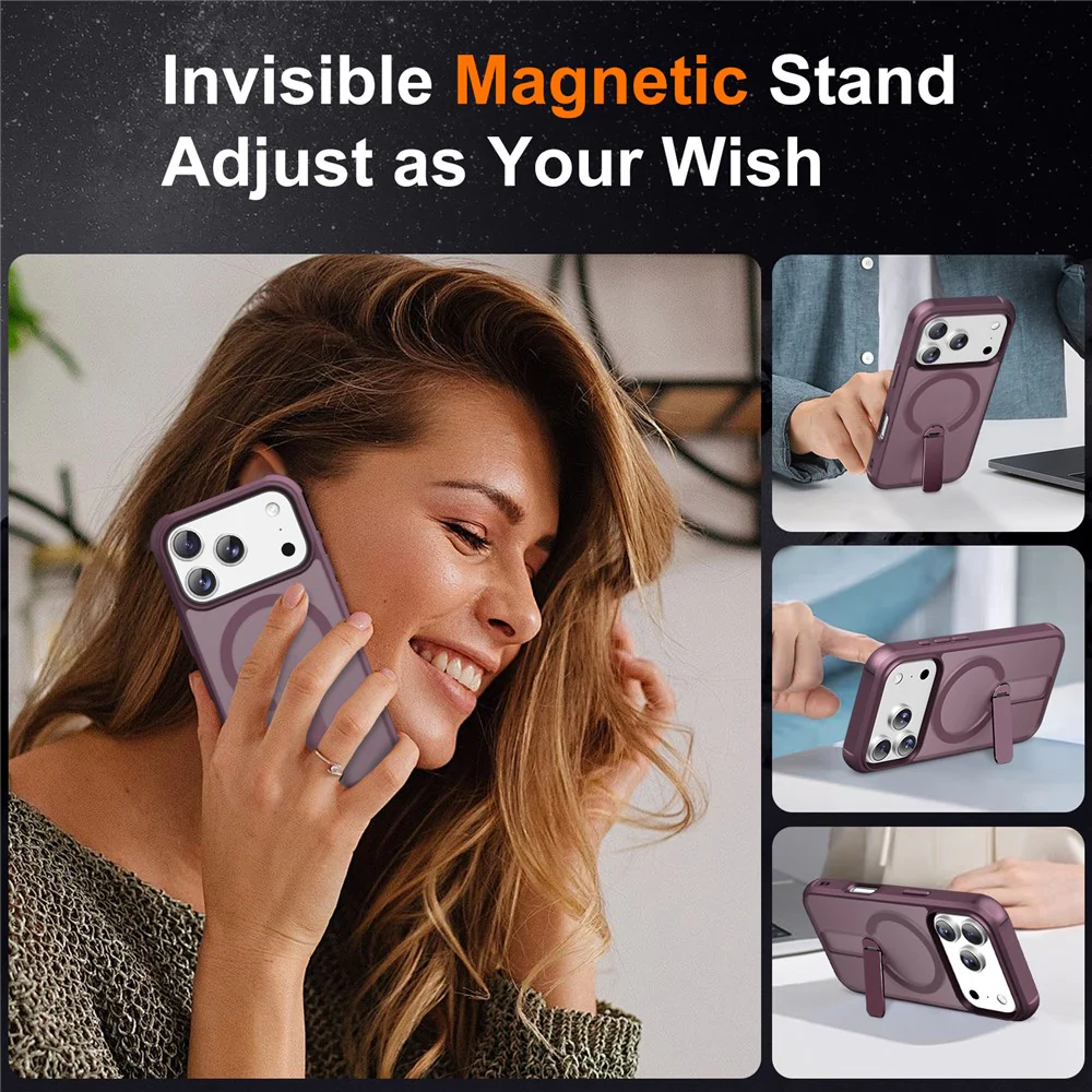For iPhone 17 Pro Max Case Compatible with MagSafe Kickstand TPU + PC Drop Protection Phone Cover - Wine Red - Image 6