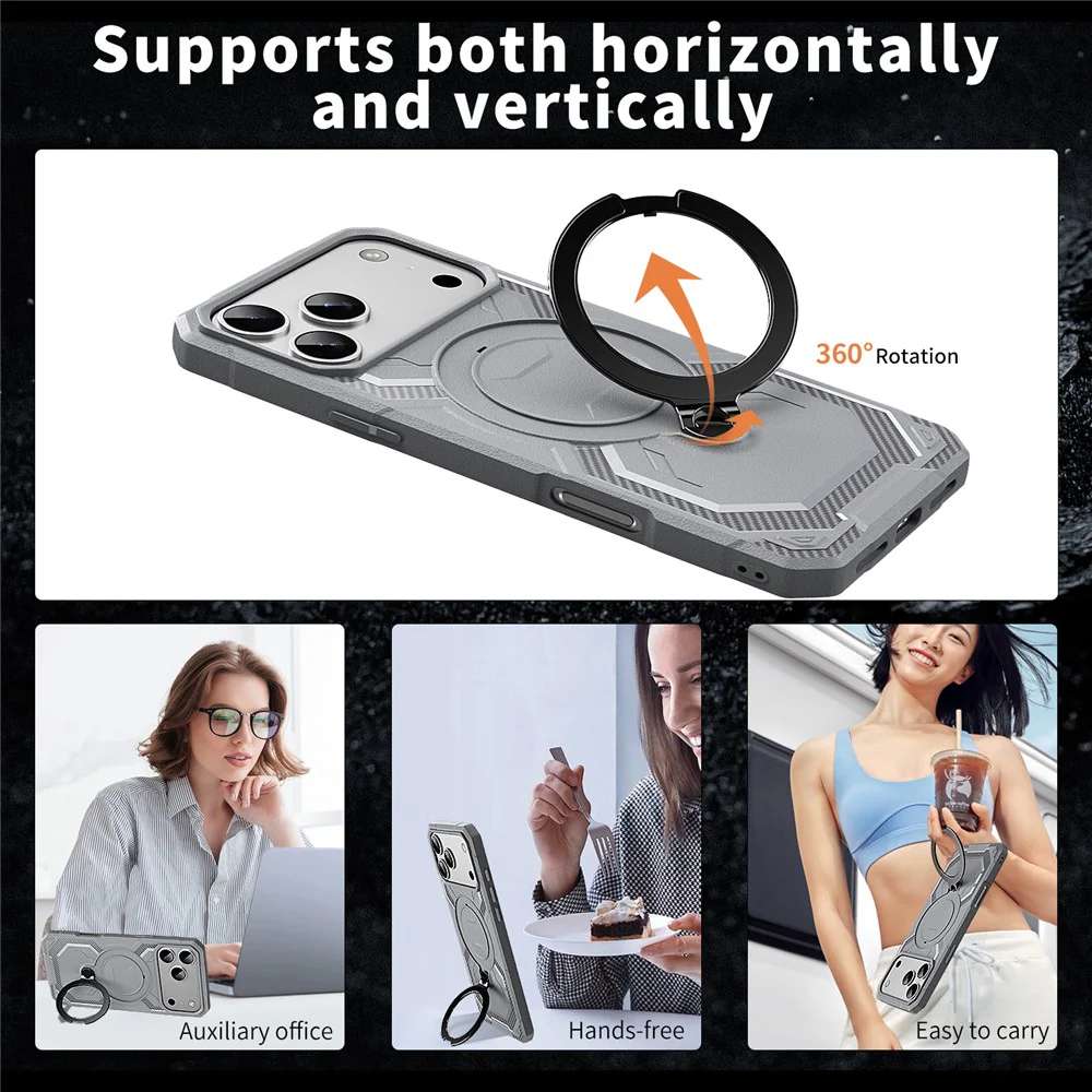 For iPhone 17 Pro Max Case Compatible with MagSafe Kickstand TPU + PC Phone Cover - Grey - Image 3