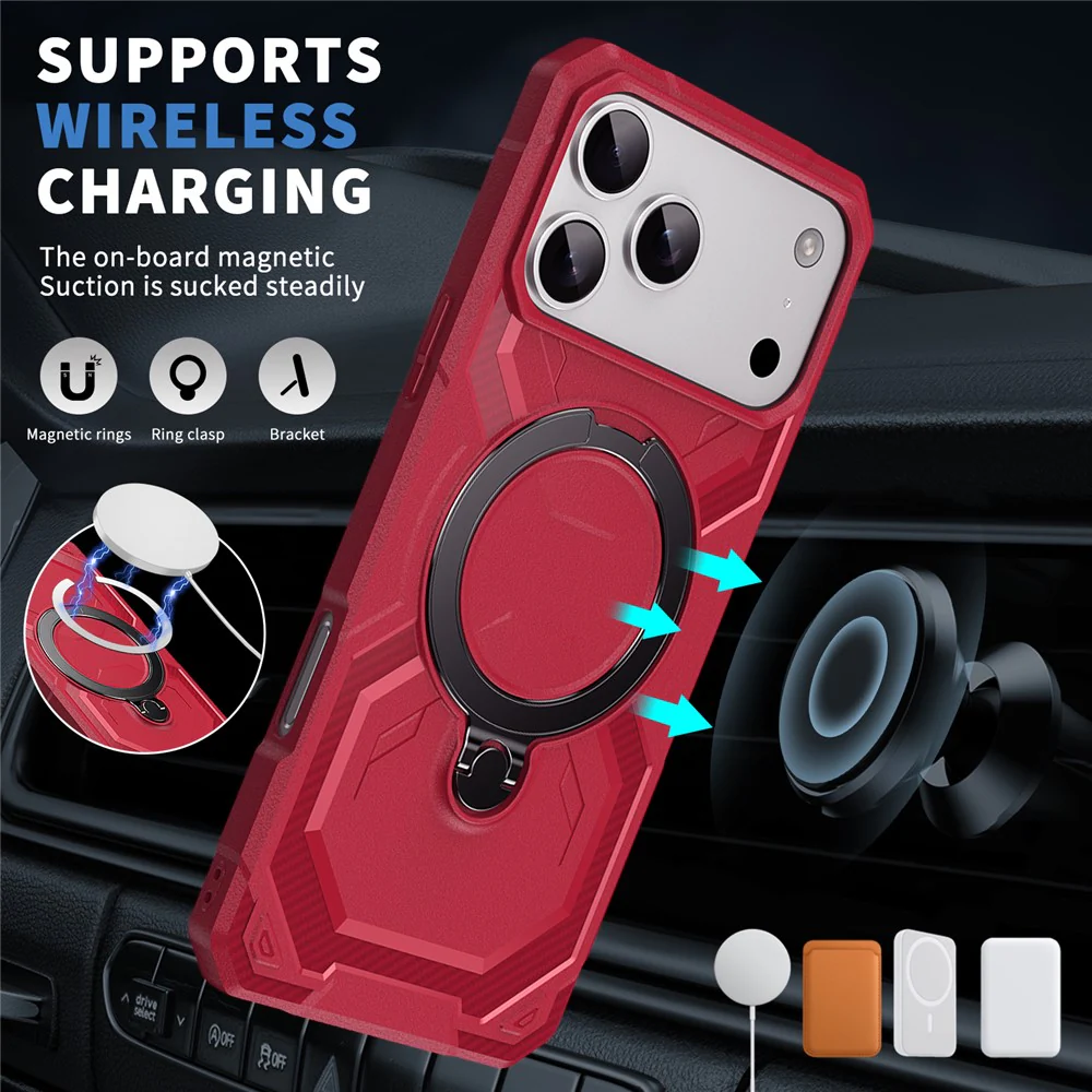 For iPhone 17 Pro Max Case Compatible with MagSafe Kickstand TPU + PC Phone Cover - Red - Image 2