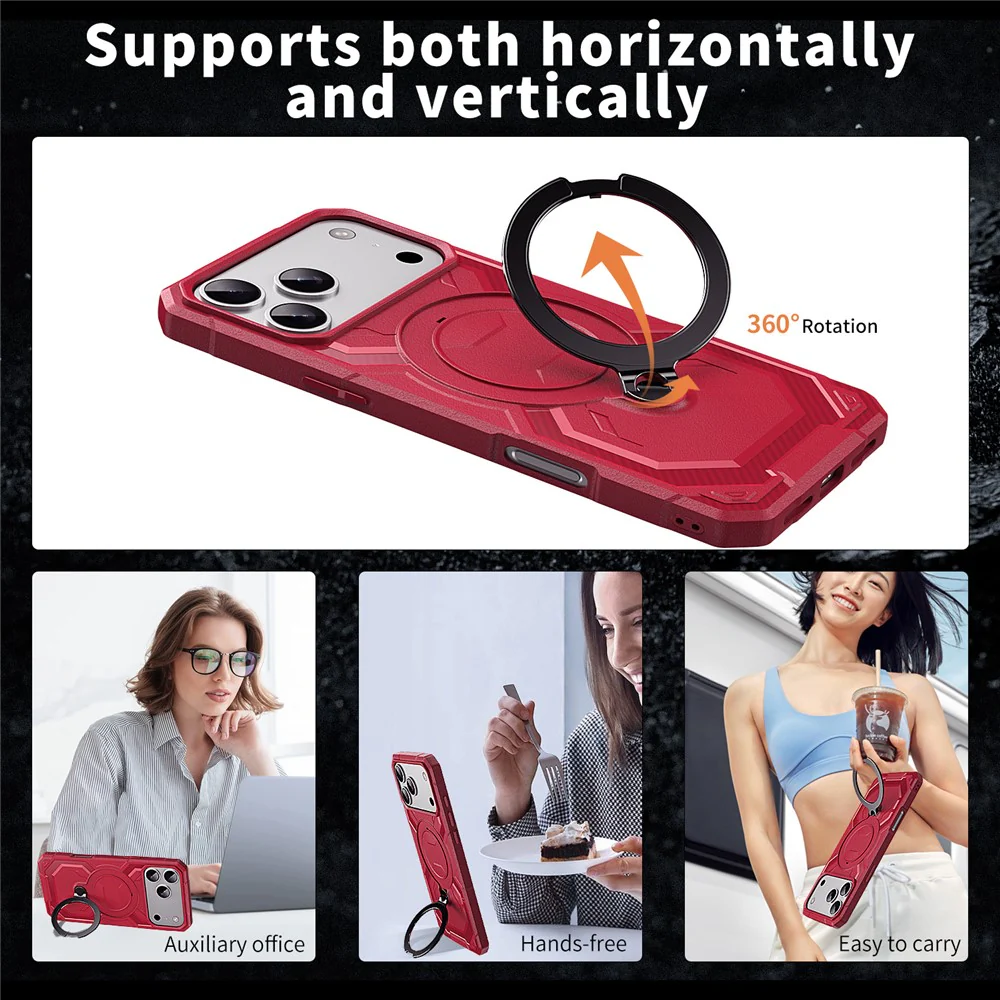 For iPhone 17 Pro Max Case Compatible with MagSafe Kickstand TPU + PC Phone Cover - Red - Image 3
