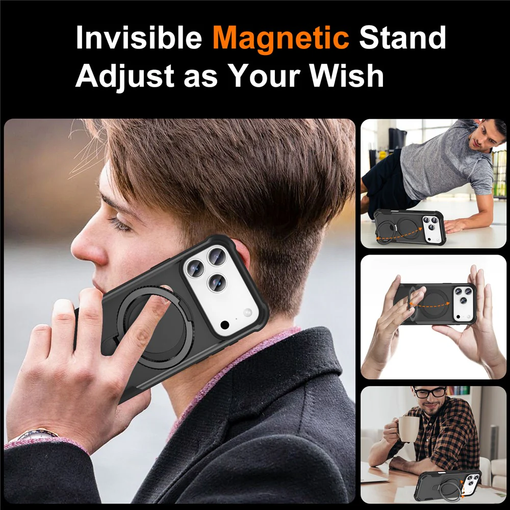 For iPhone 17 Pro Max Case Compatible with MagSafe Kickstand TPU + PC Shockproof Phone Back Cover - Black - Image 6