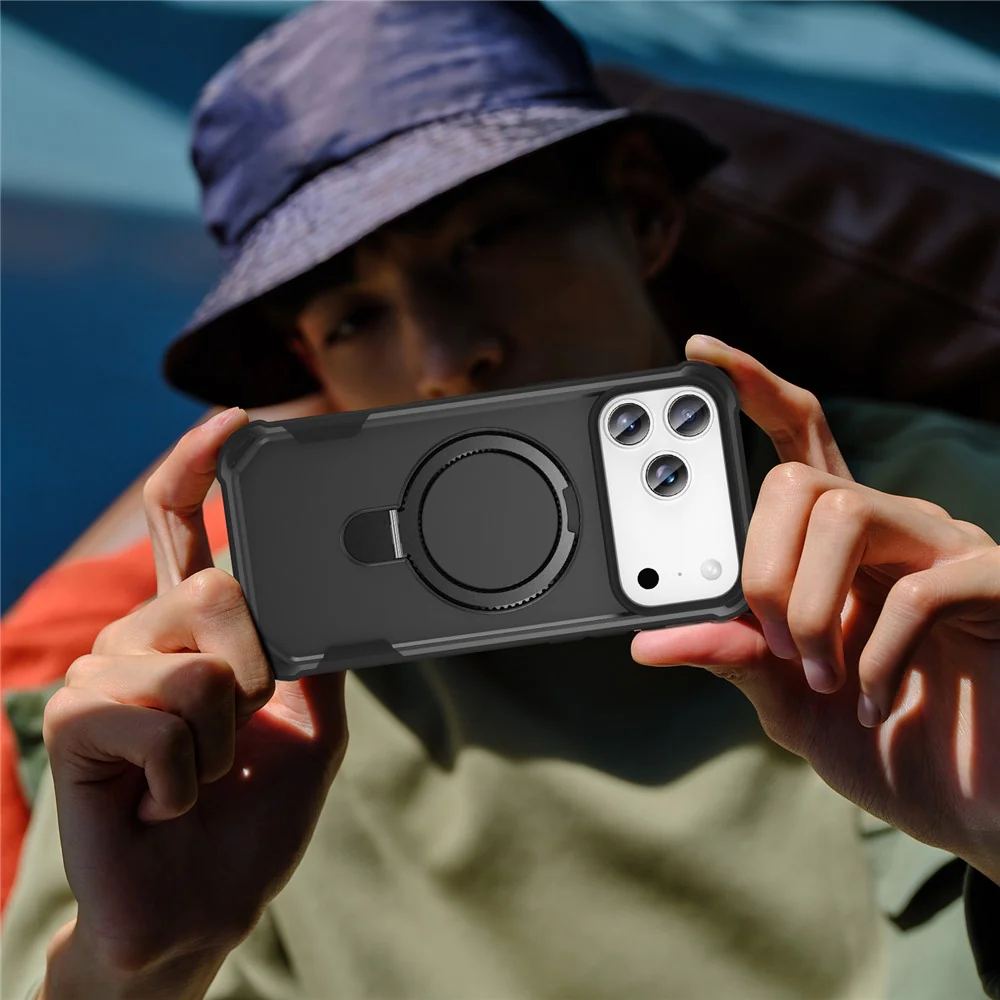 For iPhone 17 Pro Max Case Compatible with MagSafe Kickstand TPU + PC Shockproof Phone Back Cover - Black - Image 7