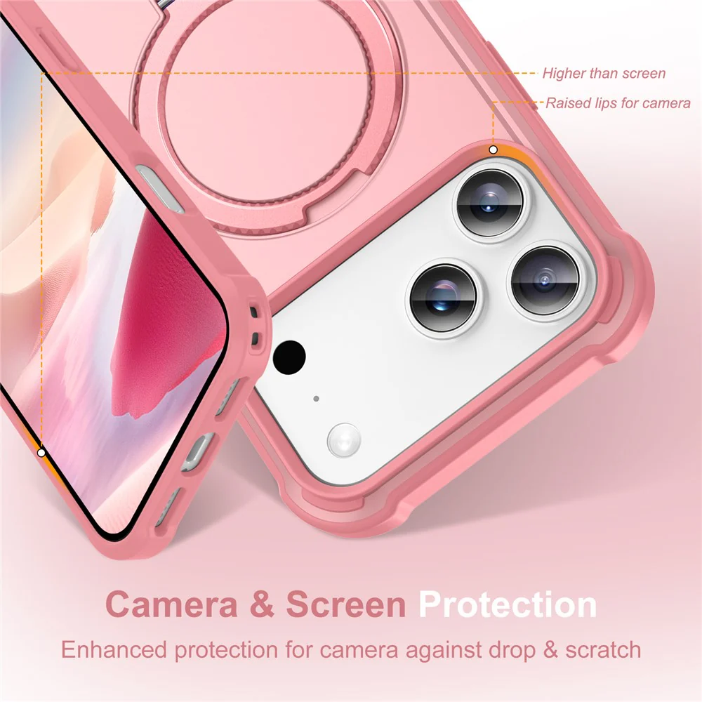 For iPhone 17 Pro Max Case Compatible with MagSafe Kickstand TPU + PC Shockproof Phone Back Cover - Pink - Image 3