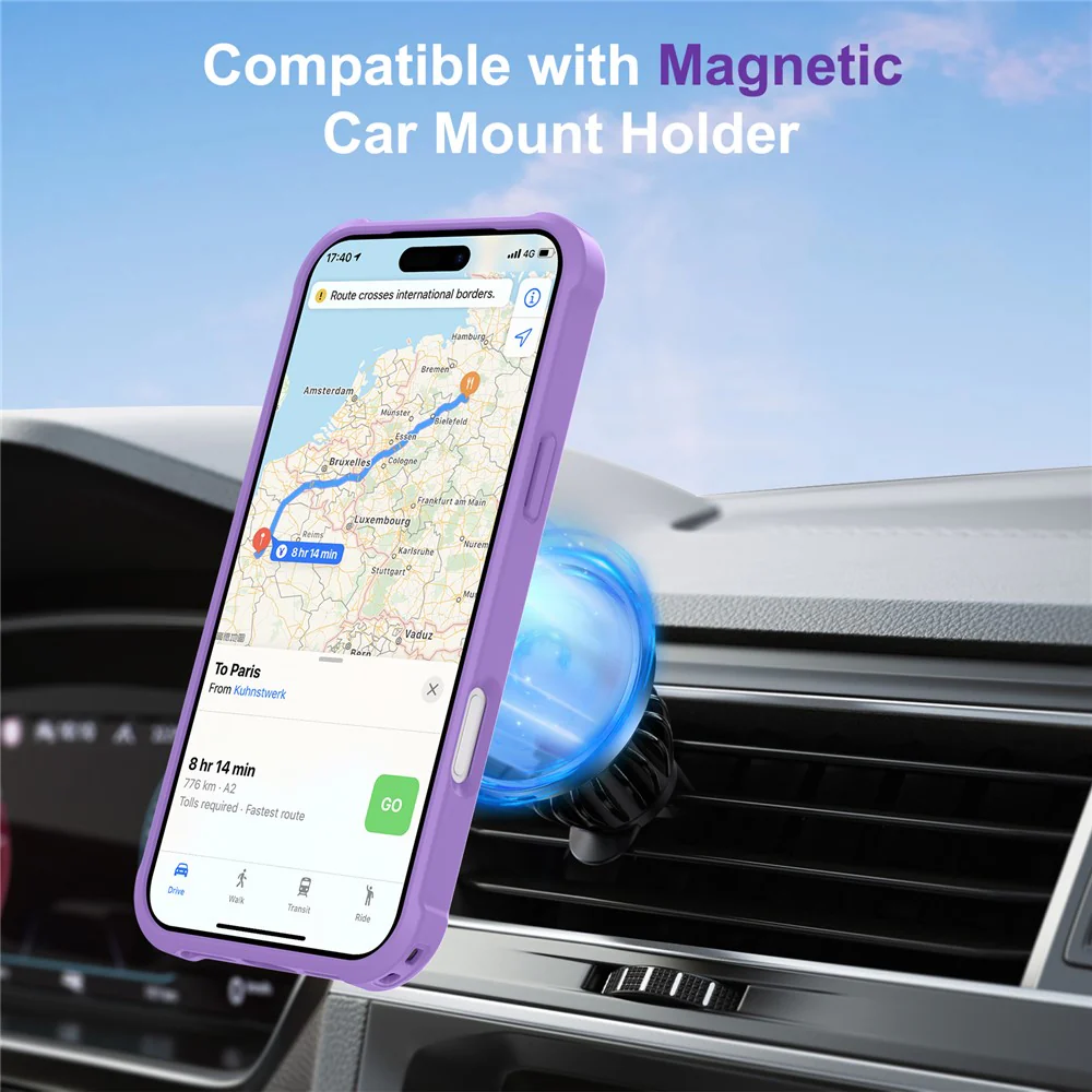 For iPhone 17 Pro Max Case Compatible with MagSafe Kickstand TPU + PC Shockproof Phone Back Cover - Purple - Image 4