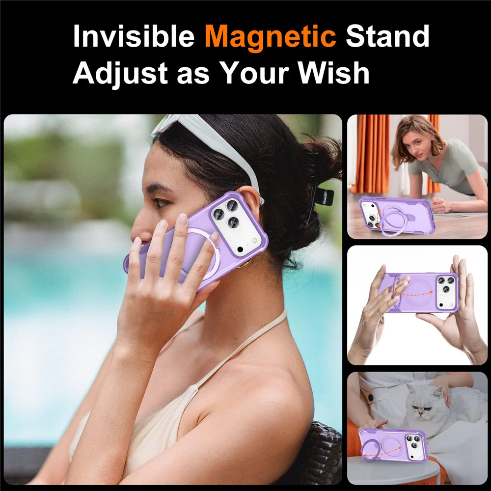 For iPhone 17 Pro Max Case Compatible with MagSafe Kickstand TPU + PC Shockproof Phone Back Cover - Purple - Image 6