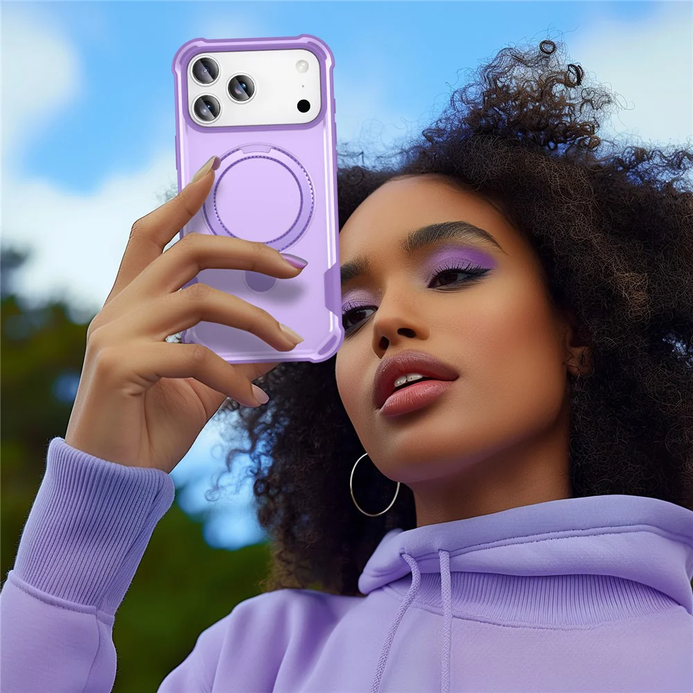 For iPhone 17 Pro Max Case Compatible with MagSafe Kickstand TPU + PC Shockproof Phone Back Cover - Purple - Image 7