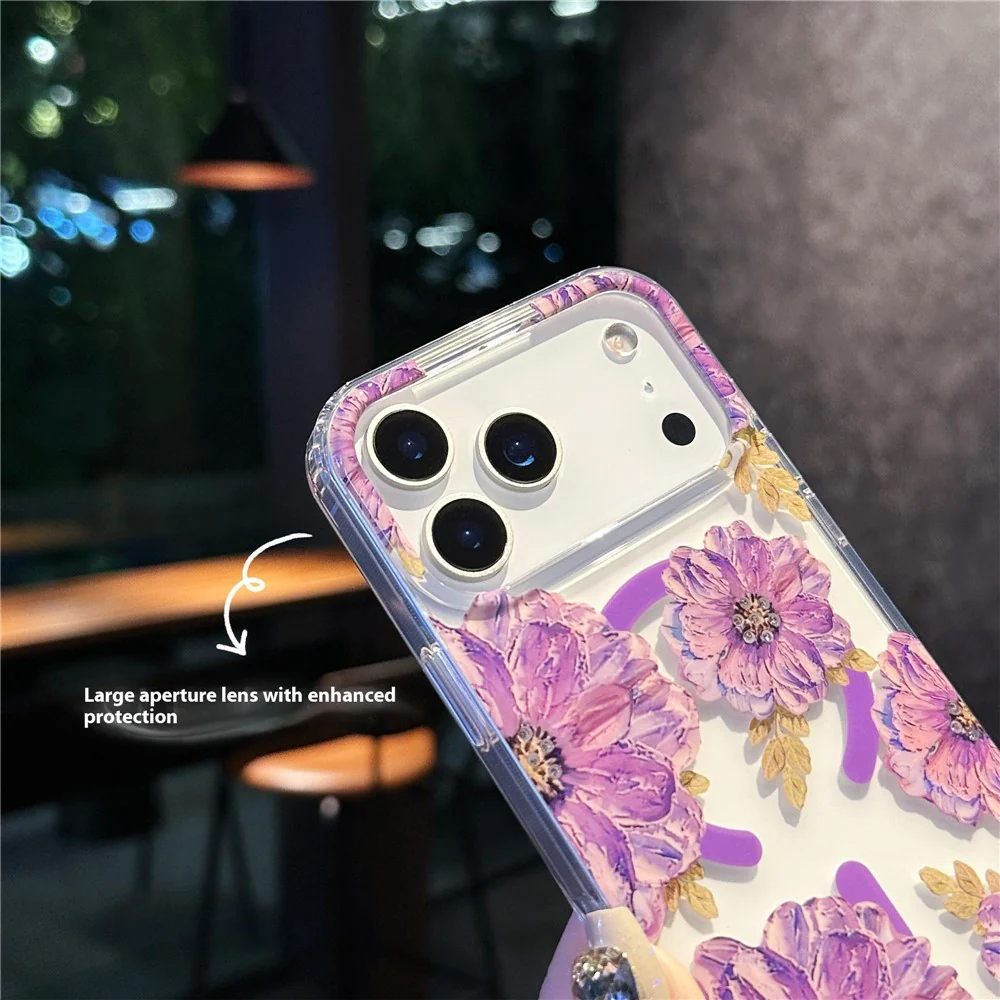 For iPhone 17 Pro Max Case Compatible with MagSafe Laser Flower PC + TPU Clear Phone Cover - Violet - Image 2