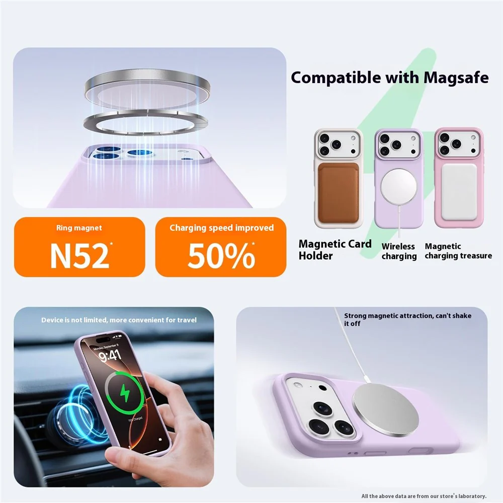 For iPhone 17 Pro Max Case Compatible with MagSafe Liquid Silicone + PC Phone Cover - Pink - Image 4