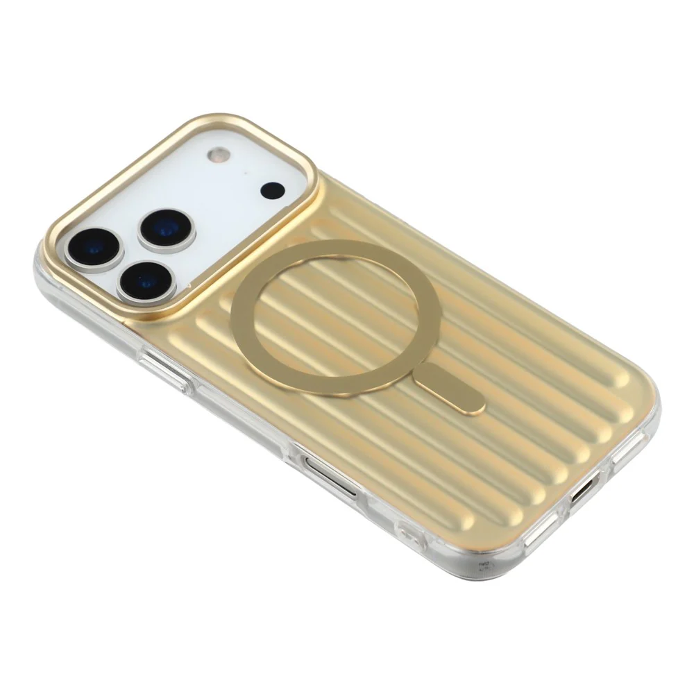 For iPhone 17 Pro Max Case Compatible with MagSafe Luggage Texture IMD TPU Phone Back Cover - Gold - Image 4