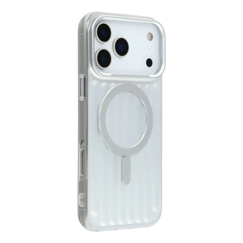 For iPhone 17 Pro Max Case Compatible with MagSafe Luggage Texture IMD TPU Phone Back Cover - Silver
