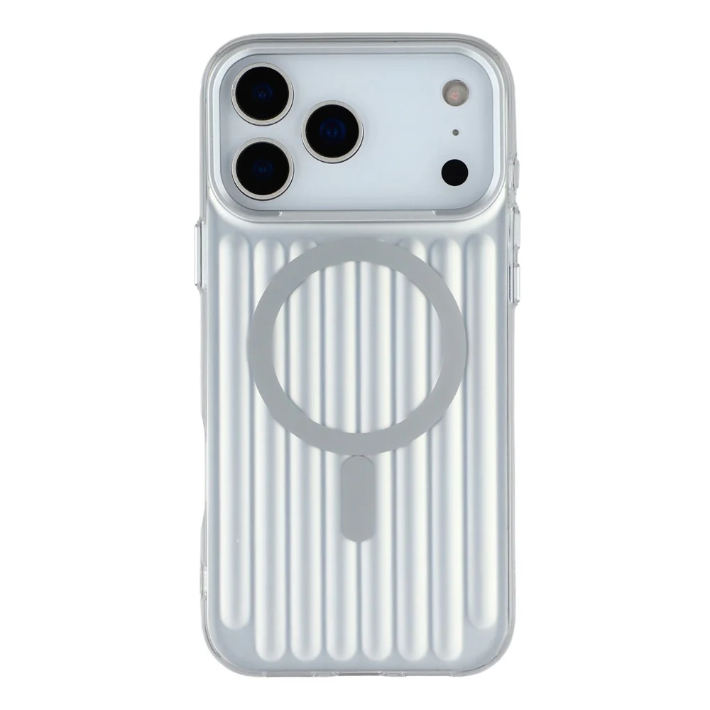 For iPhone 17 Pro Max Case Compatible with MagSafe Luggage Texture IMD TPU Phone Back Cover - Silver - Image 3