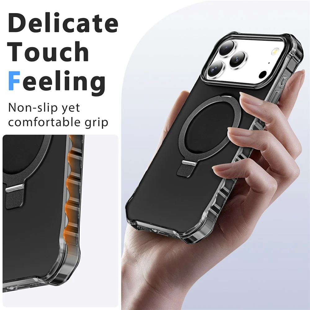 For iPhone 17 Pro Max Case Compatible with MagSafe Matte Kickstand Hybrid Phone Cover Small Wavy Edge - Black - Image 5