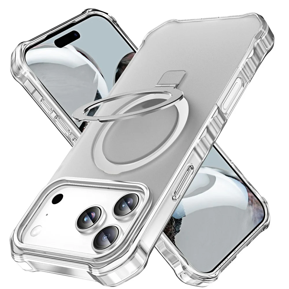 For iPhone 17 Pro Max Case Compatible with MagSafe Matte Kickstand Hybrid Phone Cover Small Wavy Edge - Grey