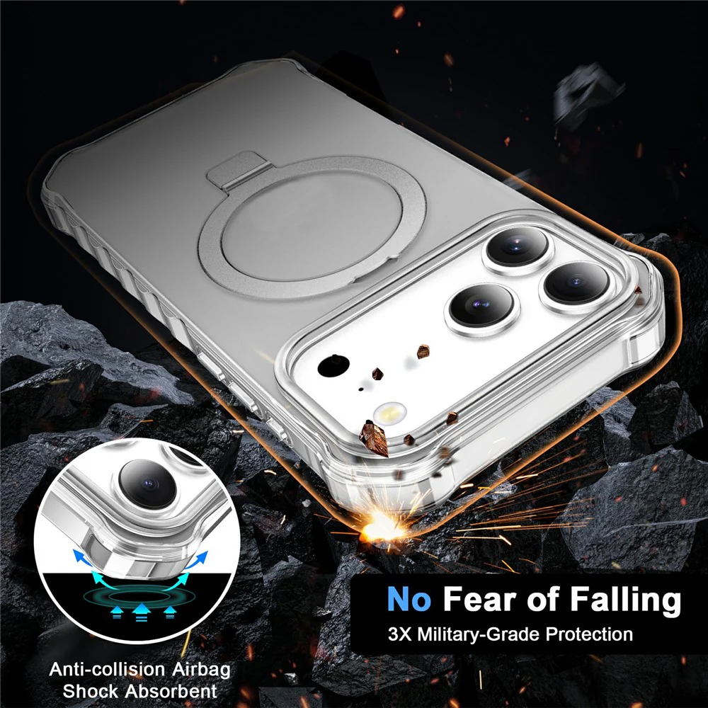 For iPhone 17 Pro Max Case Compatible with MagSafe Matte Kickstand Hybrid Phone Cover Small Wavy Edge - Grey - Image 3