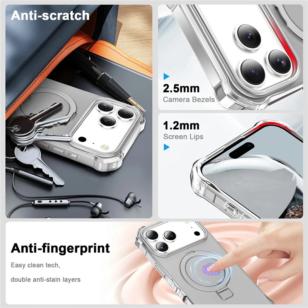 For iPhone 17 Pro Max Case Compatible with MagSafe Matte Kickstand Hybrid Phone Cover Small Wavy Edge - Grey - Image 4