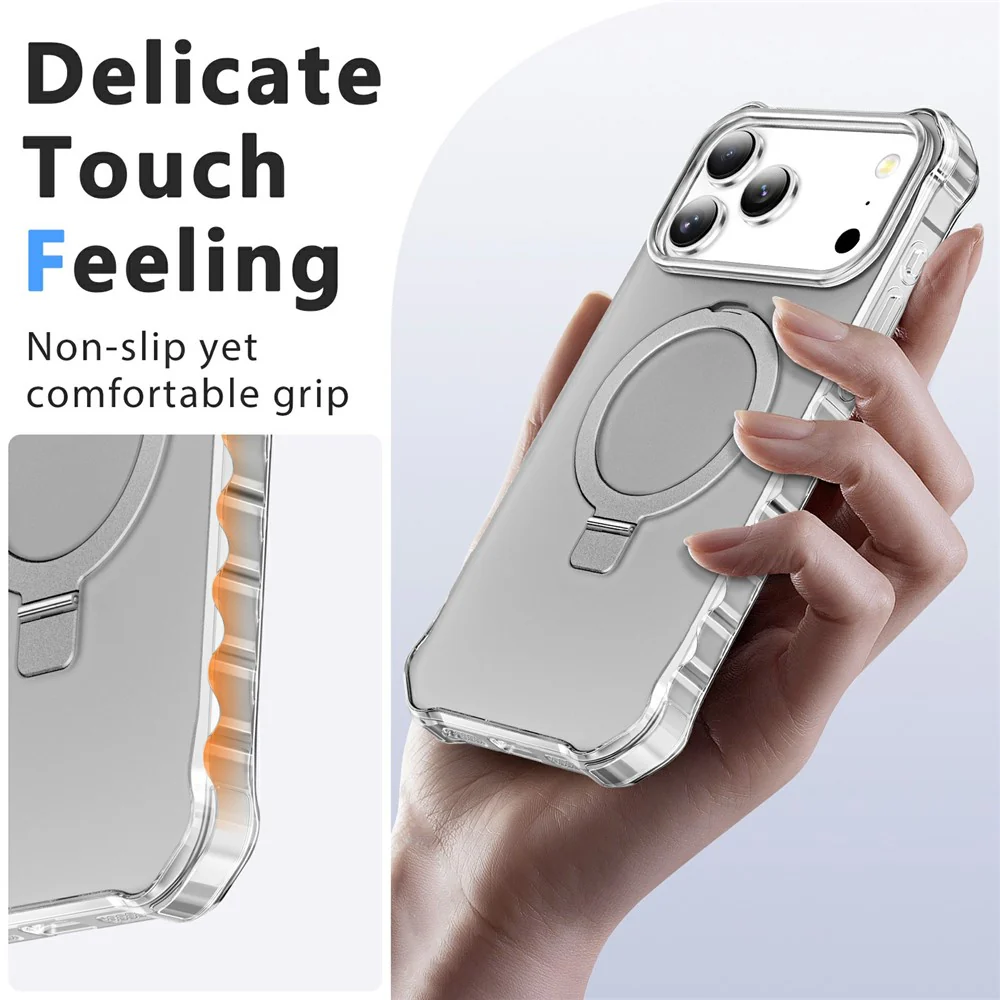 For iPhone 17 Pro Max Case Compatible with MagSafe Matte Kickstand Hybrid Phone Cover Small Wavy Edge - Grey - Image 5
