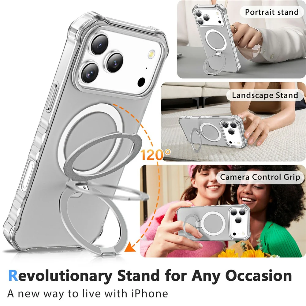 For iPhone 17 Pro Max Case Compatible with MagSafe Matte Kickstand Hybrid Phone Cover Small Wavy Edge - Grey - Image 6