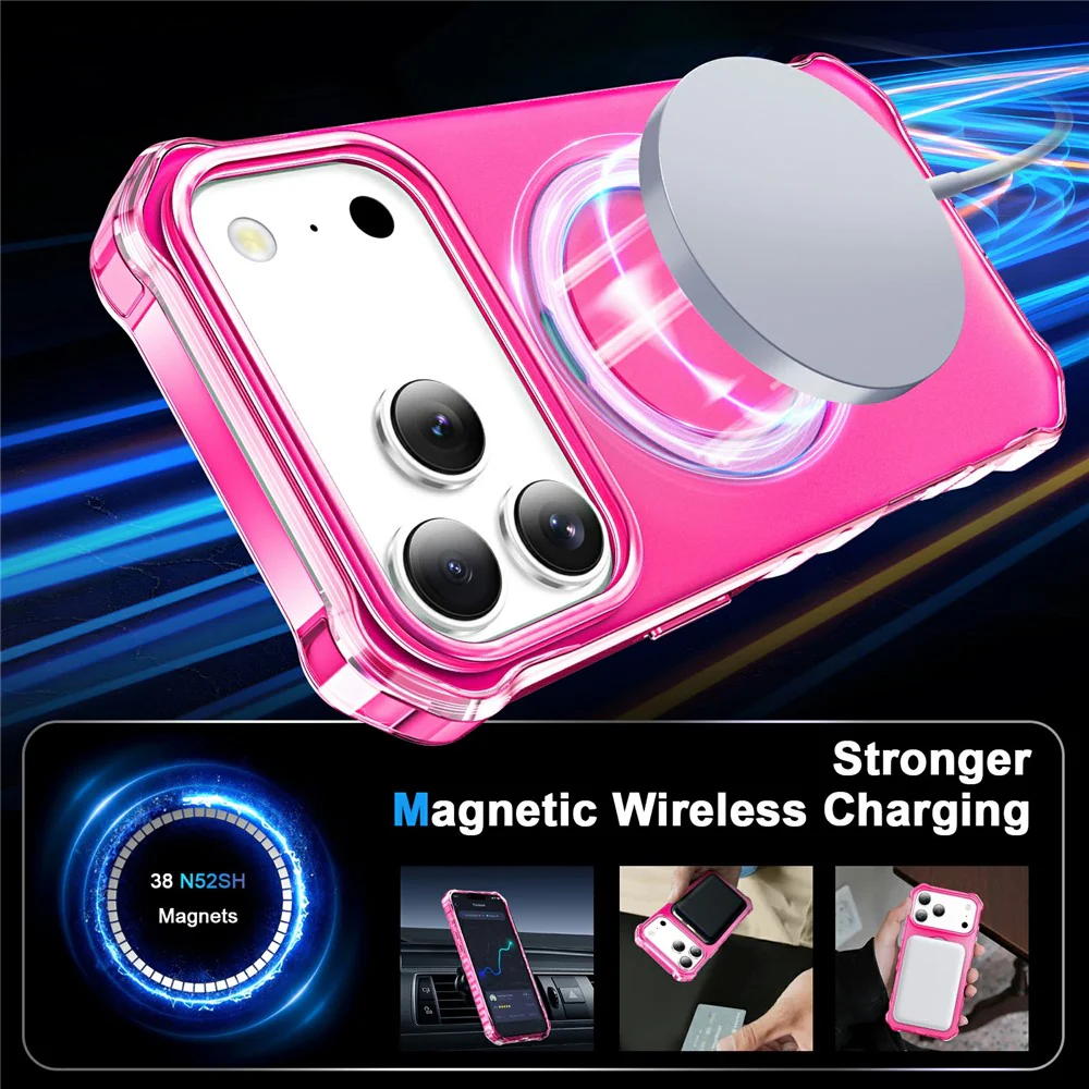 For iPhone 17 Pro Max Case Compatible with MagSafe Matte Kickstand Hybrid Phone Cover Small Wavy Edge - Rose - Image 2