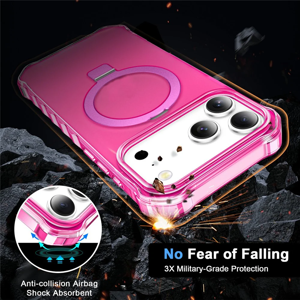 For iPhone 17 Pro Max Case Compatible with MagSafe Matte Kickstand Hybrid Phone Cover Small Wavy Edge - Rose - Image 3