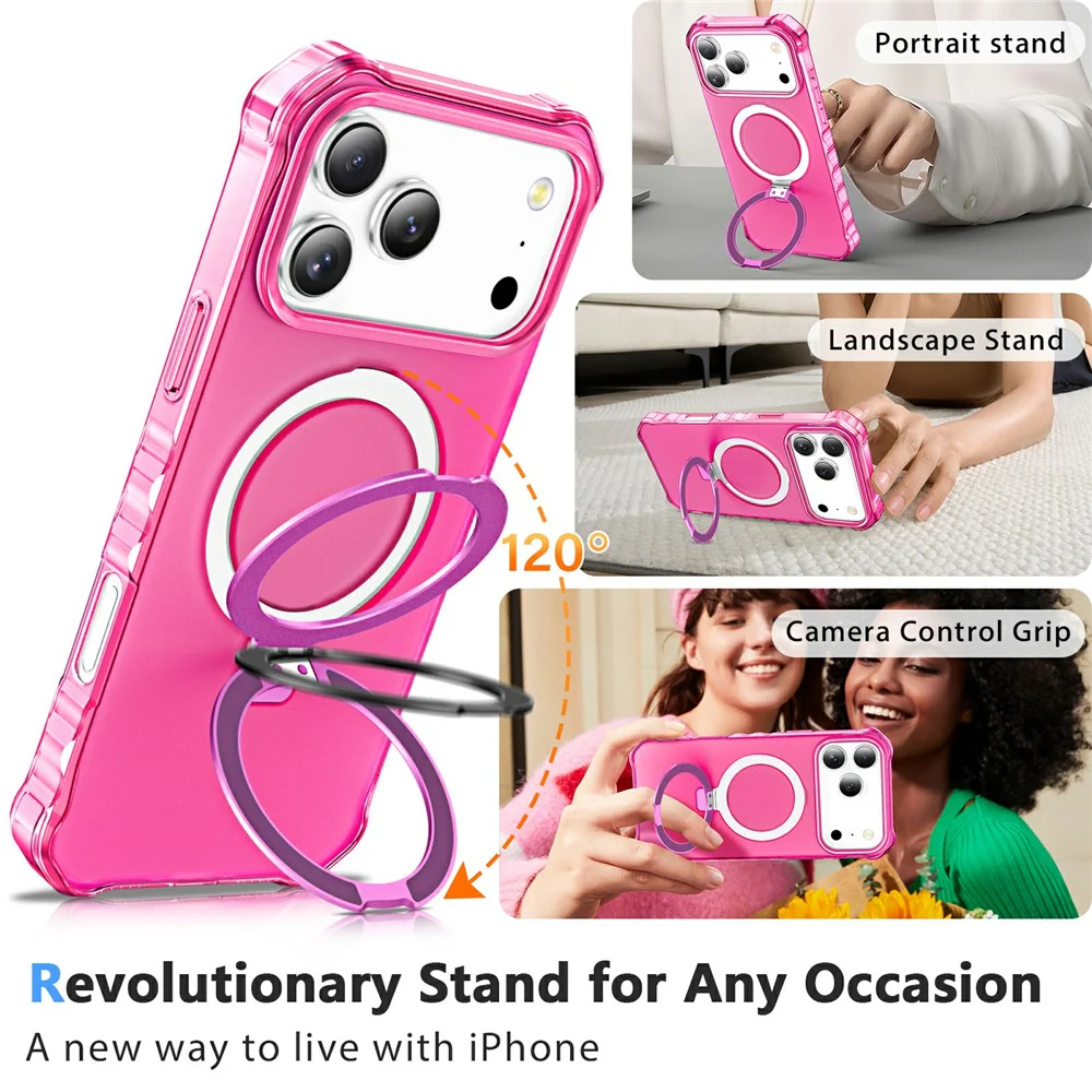 For iPhone 17 Pro Max Case Compatible with MagSafe Matte Kickstand Hybrid Phone Cover Small Wavy Edge - Rose - Image 6