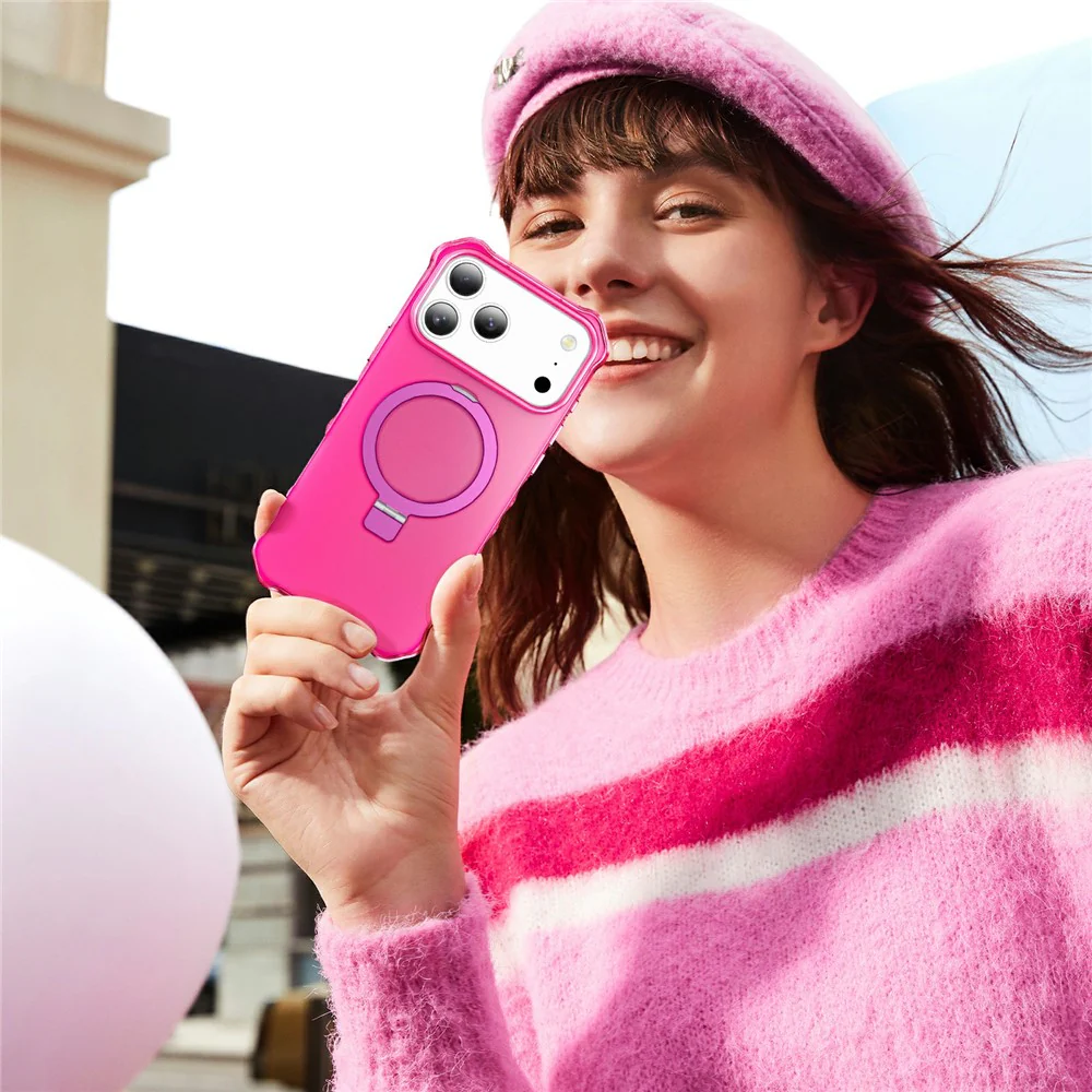 For iPhone 17 Pro Max Case Compatible with MagSafe Matte Kickstand Hybrid Phone Cover Small Wavy Edge - Rose - Image 7