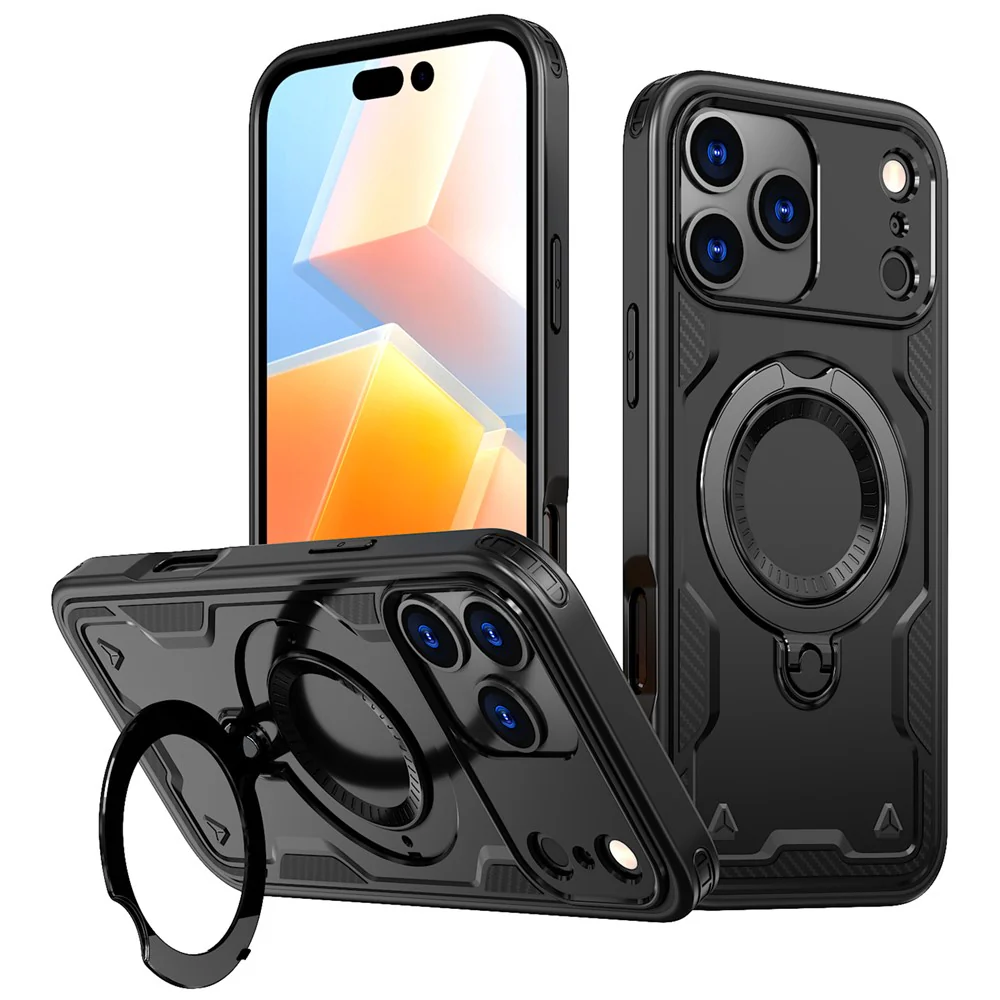 For iPhone 17 Pro Max Case Compatible with MagSafe Military Protection PC + TPU Kickstand Phone Cover - Black