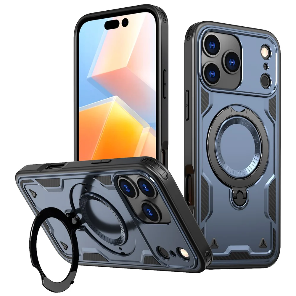 For iPhone 17 Pro Max Case Compatible with MagSafe Military Protection PC + TPU Kickstand Phone Cover - Blue