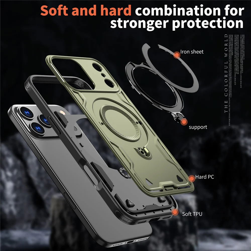 For iPhone 17 Pro Max Case Compatible with MagSafe Military Protection PC + TPU Kickstand Phone Cover - Olive Green - Image 4