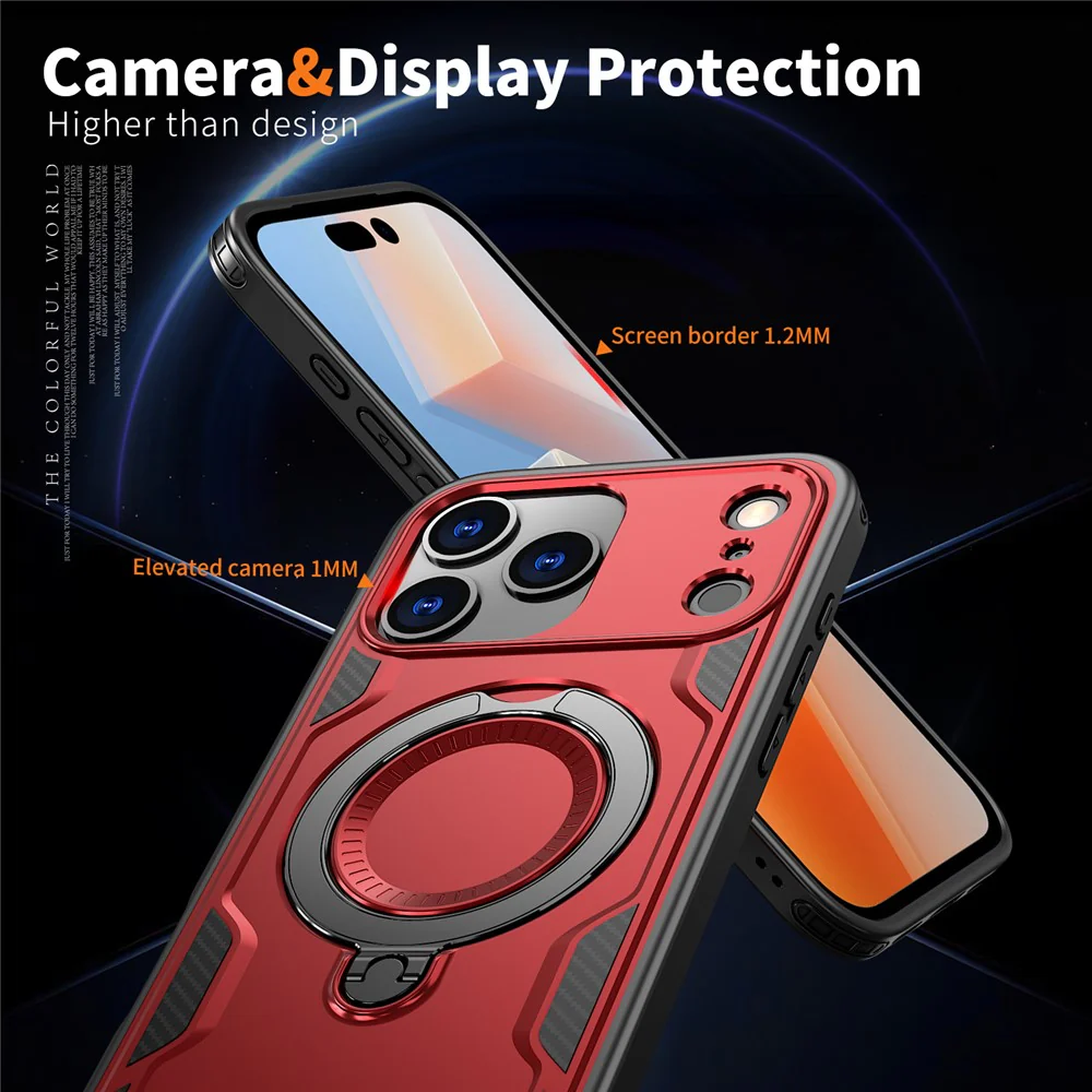 For iPhone 17 Pro Max Case Compatible with MagSafe Military Protection PC + TPU Kickstand Phone Cover - Red - Image 5
