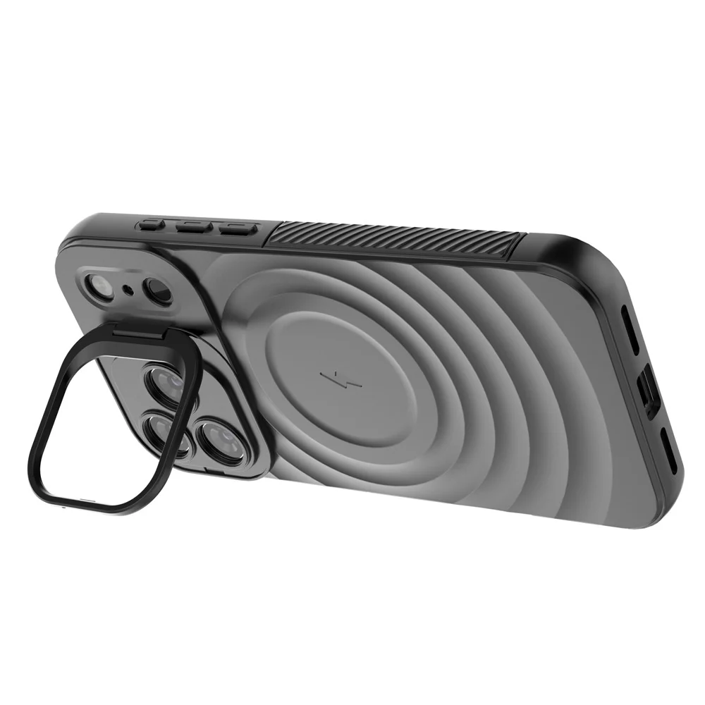 For iPhone 17 Pro Max Case Compatible with MagSafe PC Kickstand Ripple Texture TPU Phone Cover - Grey - Image 7