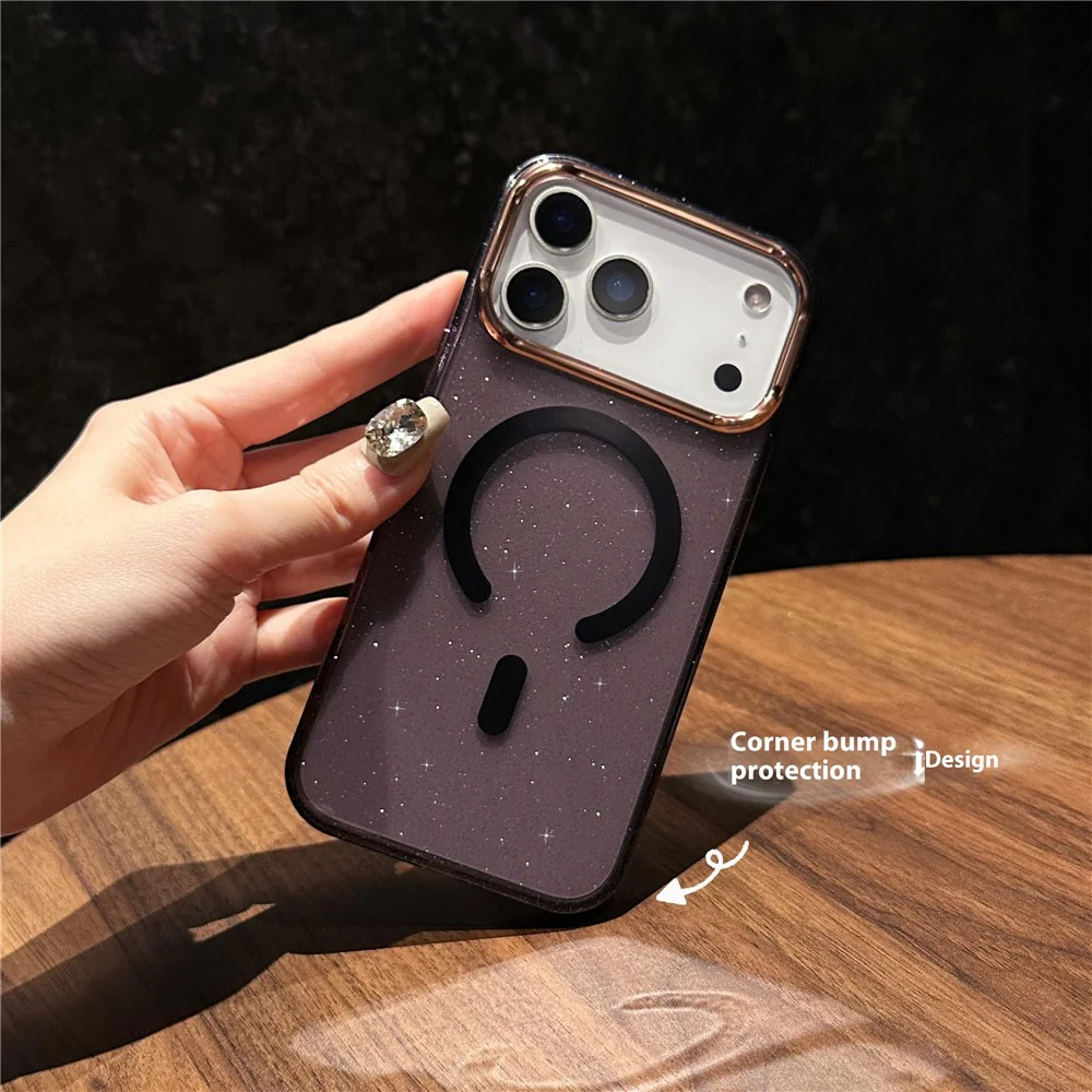 For iPhone 17 Pro Max Case Compatible with MagSafe PC + TPU + Acrylic Anti-Drop IMD Phone Cover - Gold - Image 6