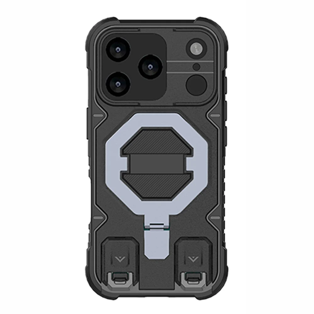 For iPhone 17 Pro Max Case Compatible with MagSafe PC + TPU Kickstand Phone Cover with Lanyard - Black - Image 2
