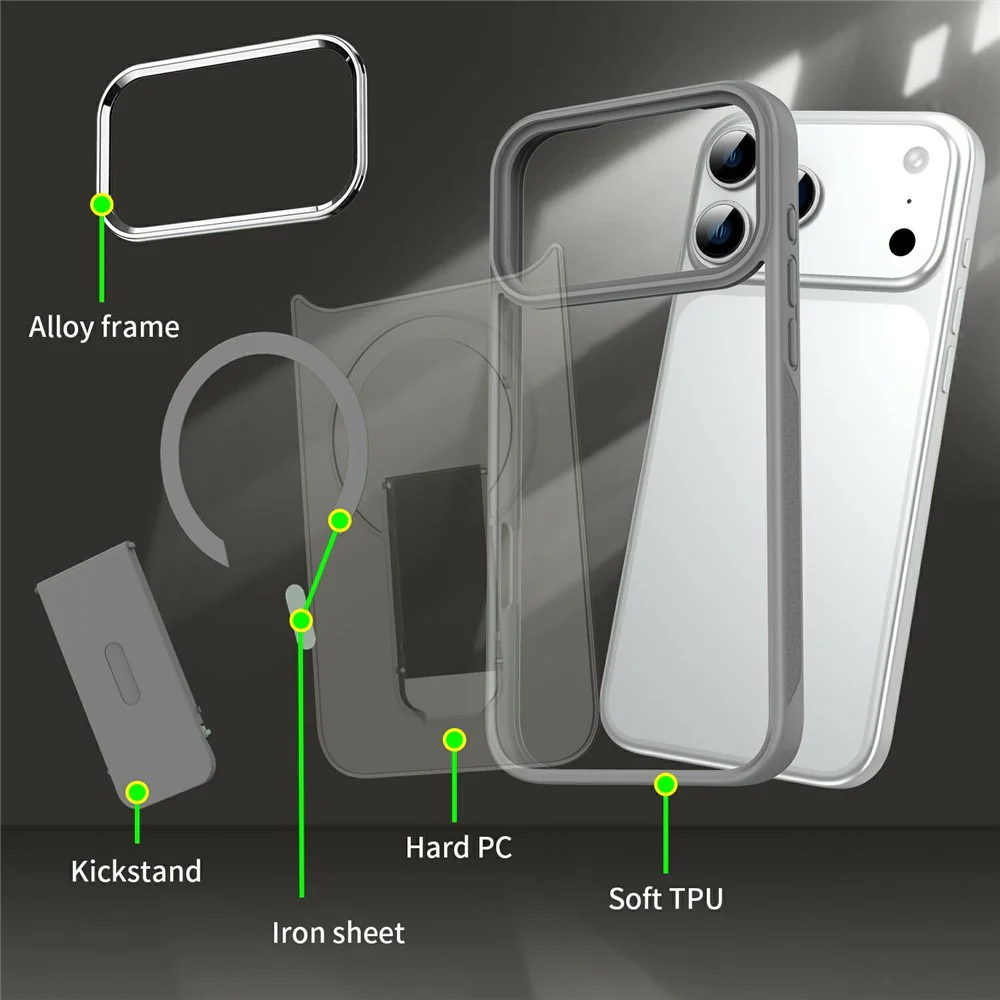 For iPhone 17 Pro Max Case Compatible with MagSafe PC + TPU Phone Cover with Kickstand - Pink - Image 5